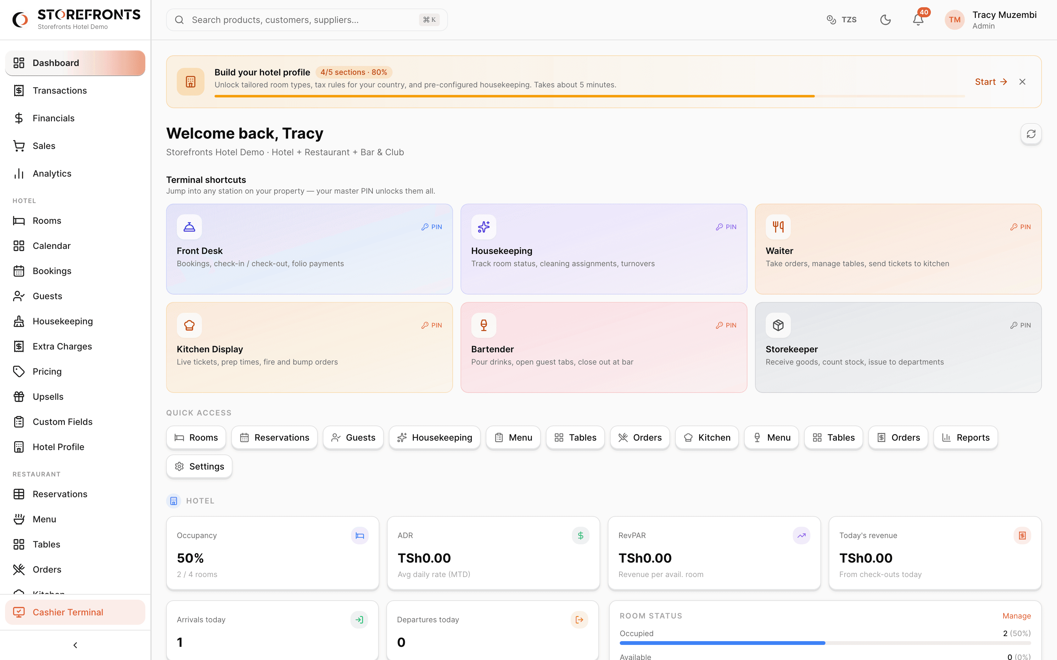 Storefronts hotel operations dashboard